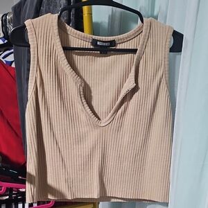 Missguided Beige Ribbed Tank Top